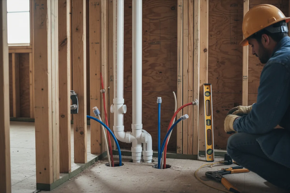 Drain and supply rough-in during Sump Pump Repair in Riverside